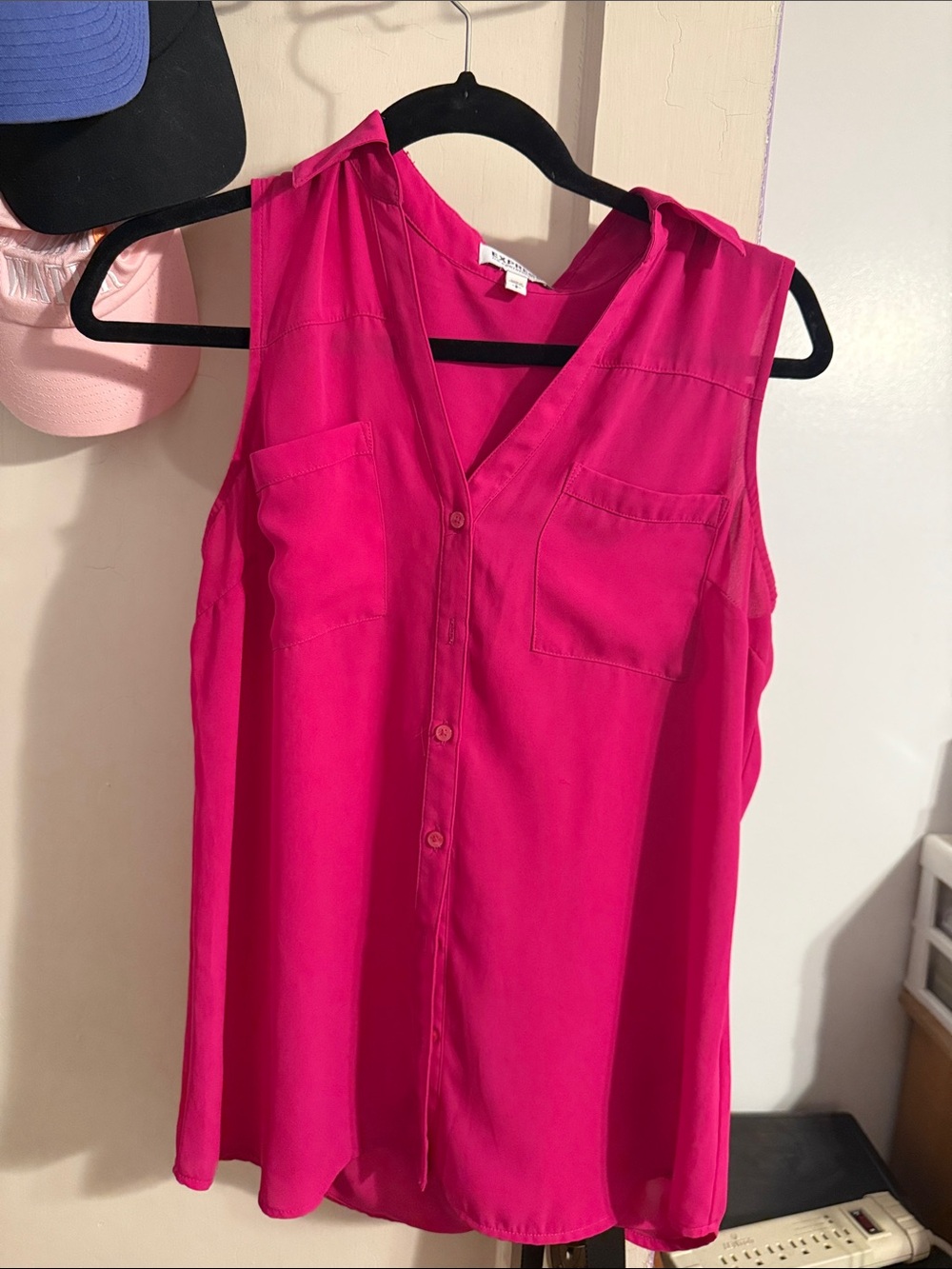 Express Hot Pink Sleeveless Button Front Blouse